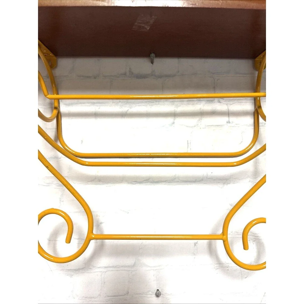 Farmhouse Red Orange Yellow Metal Wooden Wall Shelf with Scrolls 17.5x13.75 in